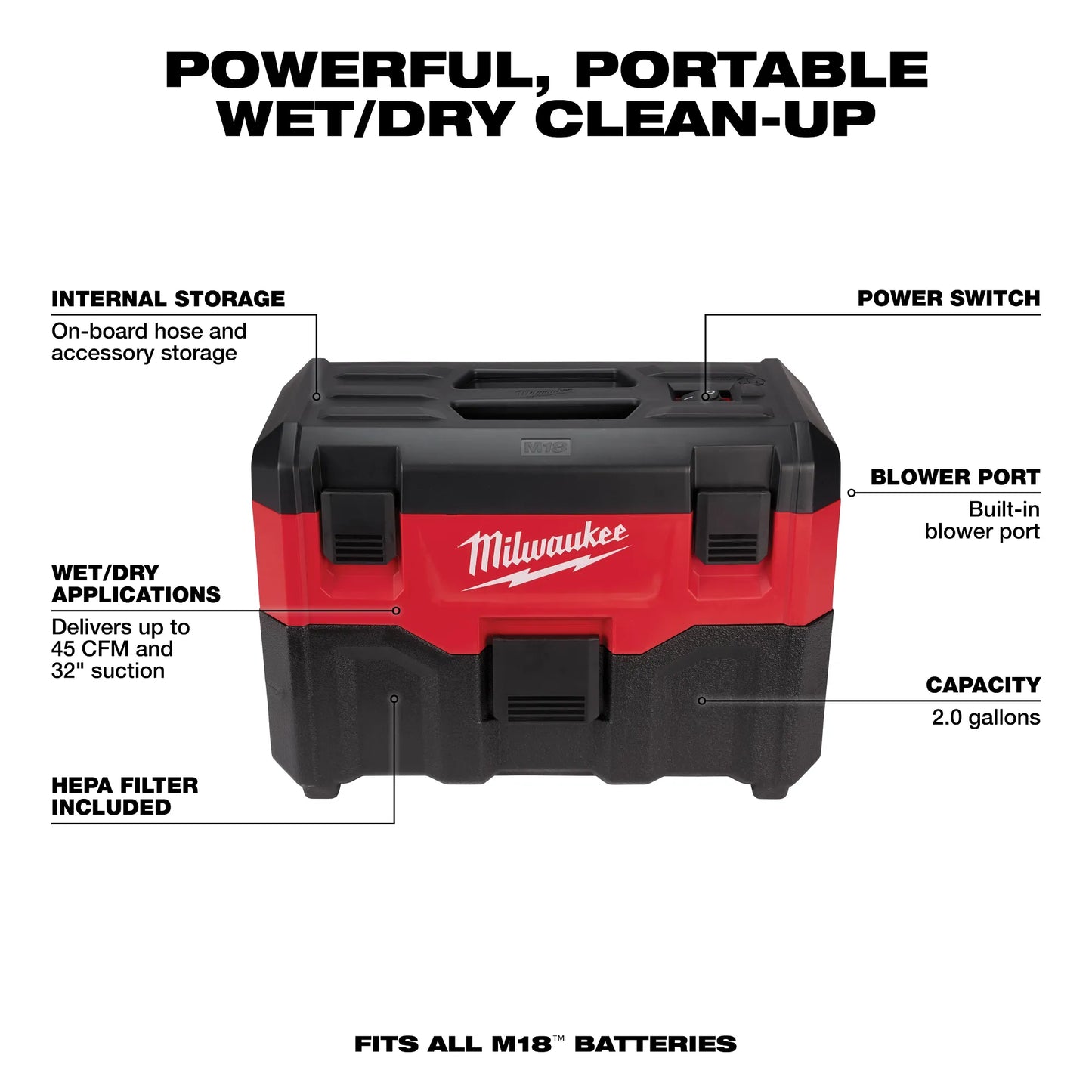 Milwaukee M18™ 2-Gallon Wet/Dry Vacuum